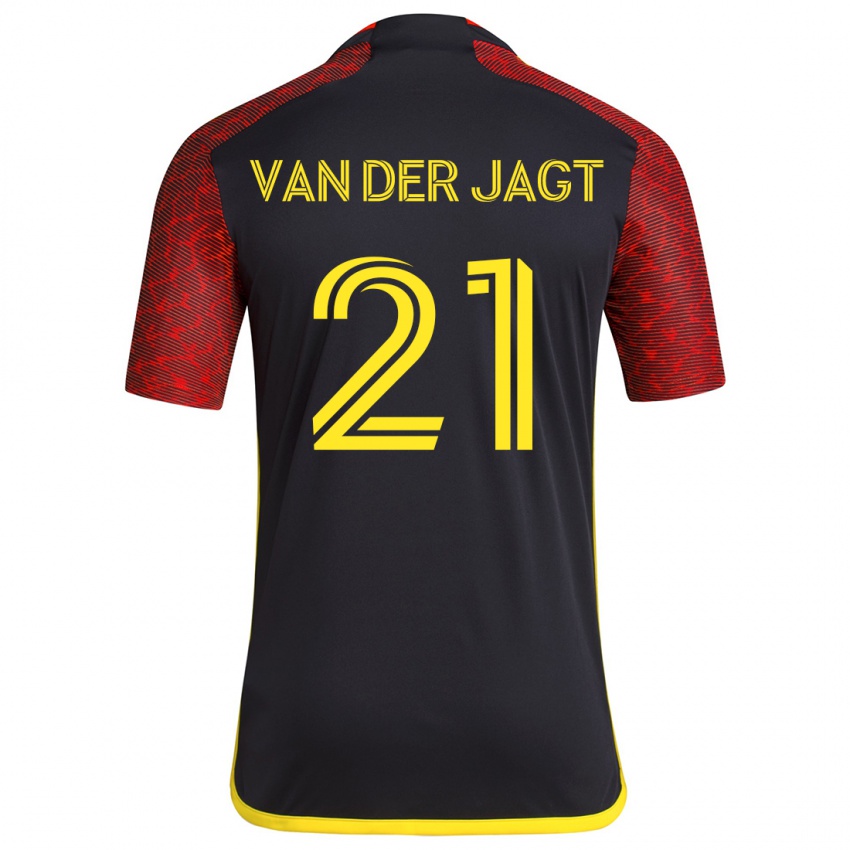 Børn Olivia Van Der Jagt #21 Rød Sort Udebane Spillertrøjer 2024/25 Trøje T-Shirt