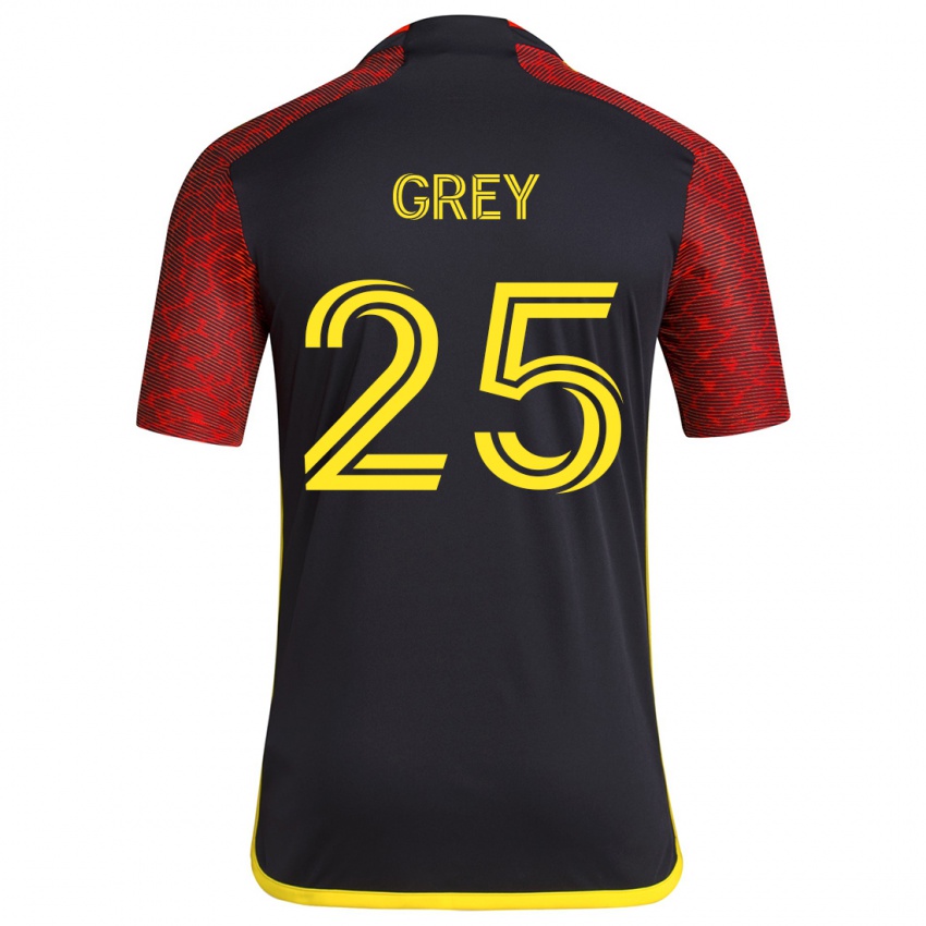 Børn Mireya Grey #25 Rød Sort Udebane Spillertrøjer 2024/25 Trøje T-Shirt