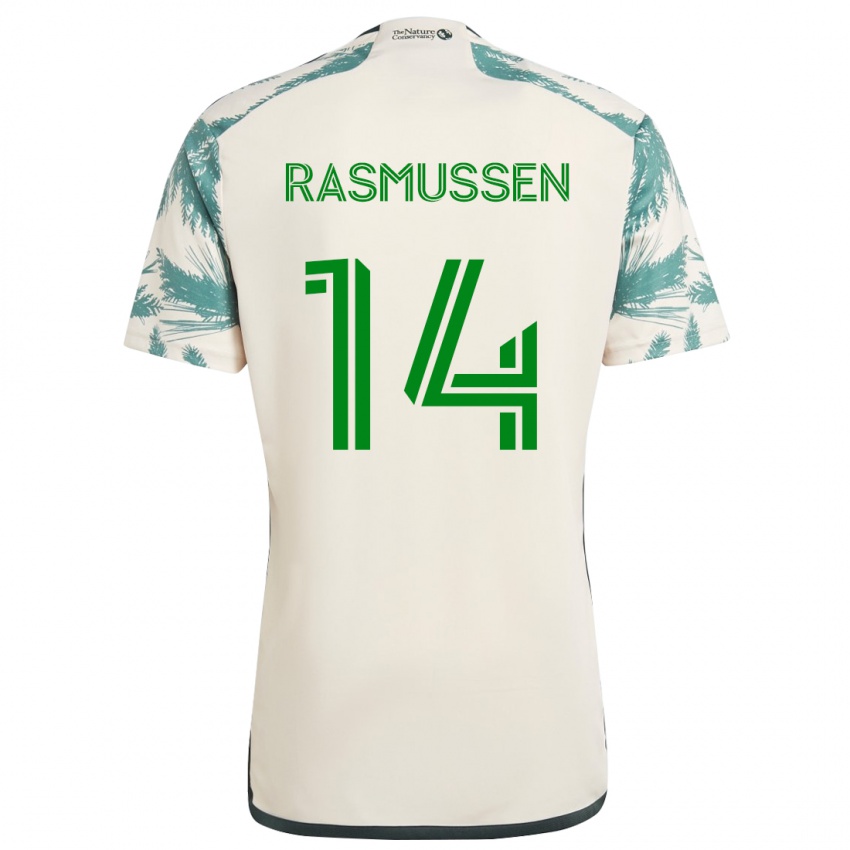 Børn Justin Rasmussen #14 Beige Brun Udebane Spillertrøjer 2024/25 Trøje T-Shirt