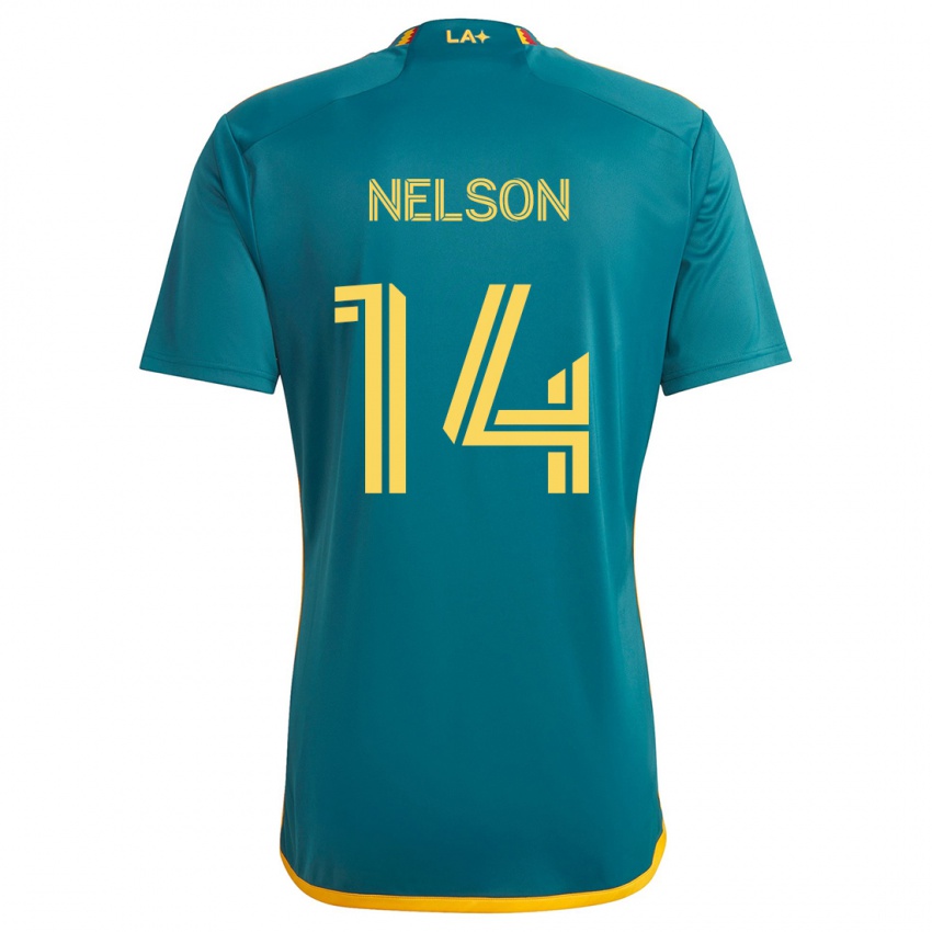 Børn John Nelson #14 Grøn Gul Udebane Spillertrøjer 2024/25 Trøje T-Shirt