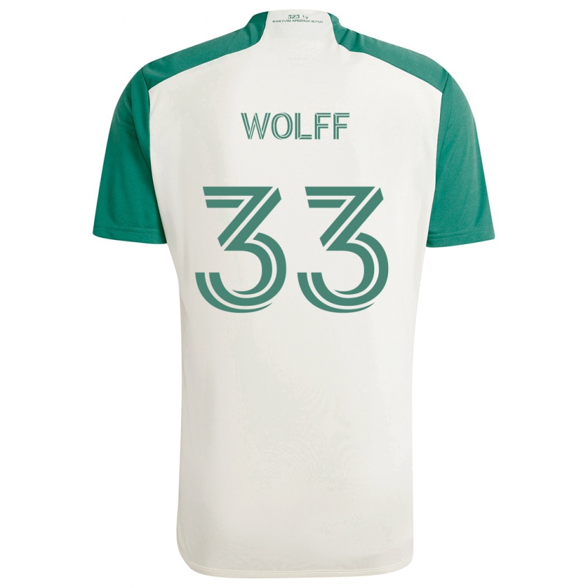 Børn Owen Wolff #33 Solbrune Farver Grøn Udebane Spillertrøjer 2024/25 Trøje T-Shirt