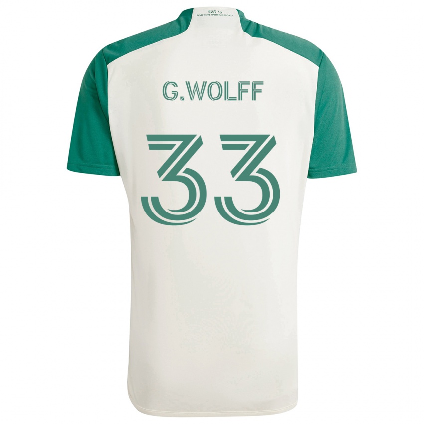 Børn Gavin Wolff #33 Solbrune Farver Grøn Udebane Spillertrøjer 2024/25 Trøje T-Shirt