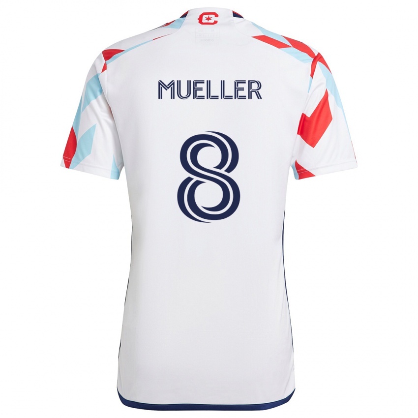 Børn Chris Mueller #8 Hvid Rød Blå Udebane Spillertrøjer 2024/25 Trøje T-Shirt