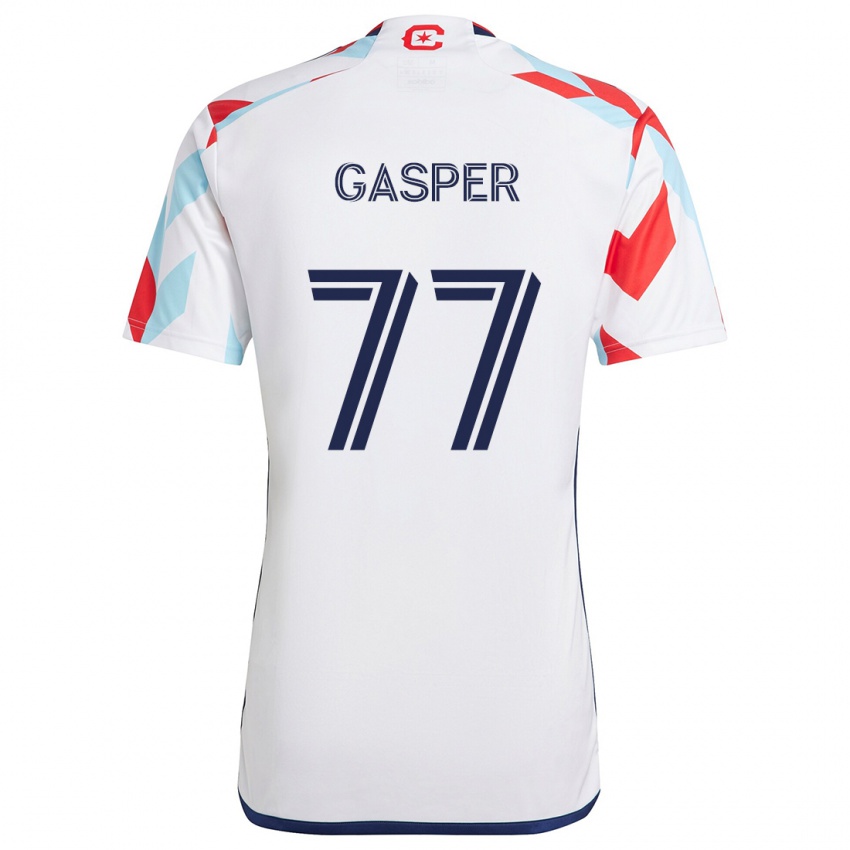 Børn Chase Gasper #77 Hvid Rød Blå Udebane Spillertrøjer 2024/25 Trøje T-Shirt