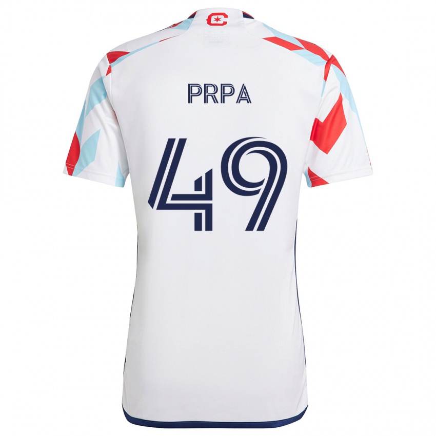 Børn Luka Prpa #49 Hvid Rød Blå Udebane Spillertrøjer 2024/25 Trøje T-Shirt