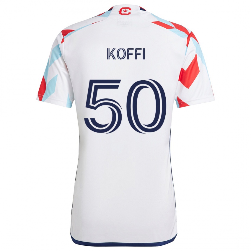 Børn Christian Koffi #50 Hvid Rød Blå Udebane Spillertrøjer 2024/25 Trøje T-Shirt