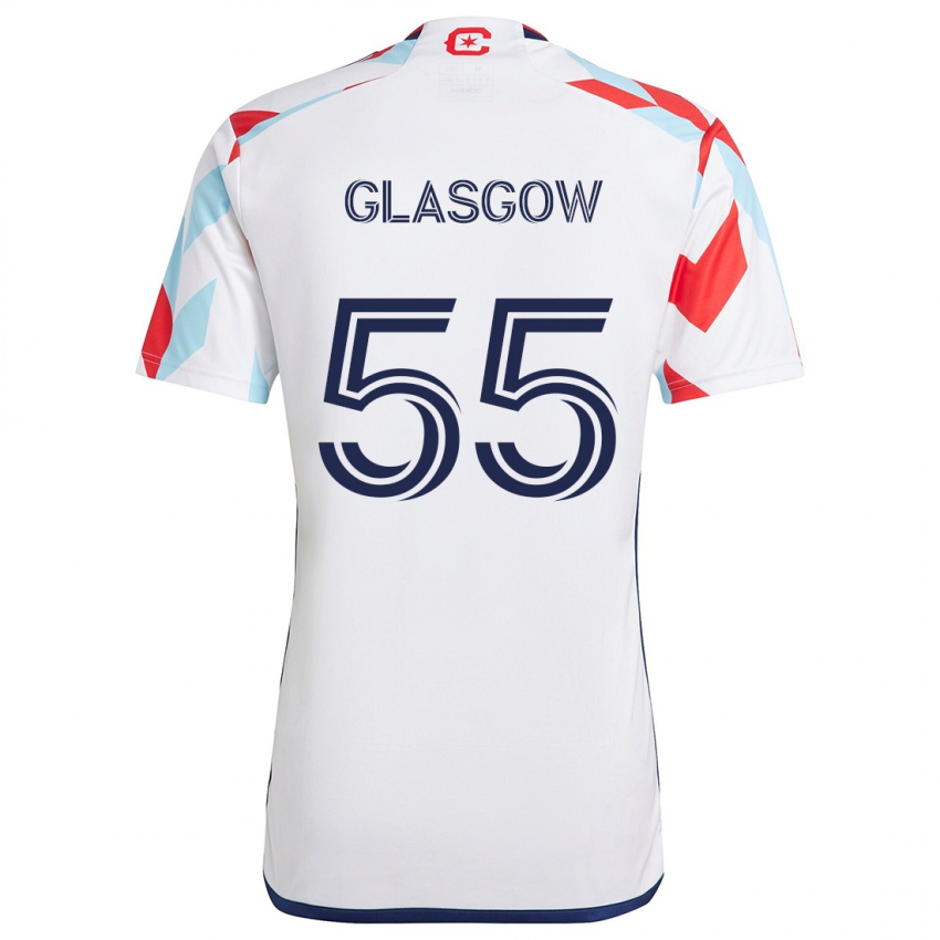 Børn Omari Glasgow #55 Hvid Rød Blå Udebane Spillertrøjer 2024/25 Trøje T-Shirt