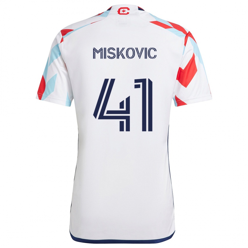 Børn Mihajlo Miskovic #41 Hvid Rød Blå Udebane Spillertrøjer 2024/25 Trøje T-Shirt