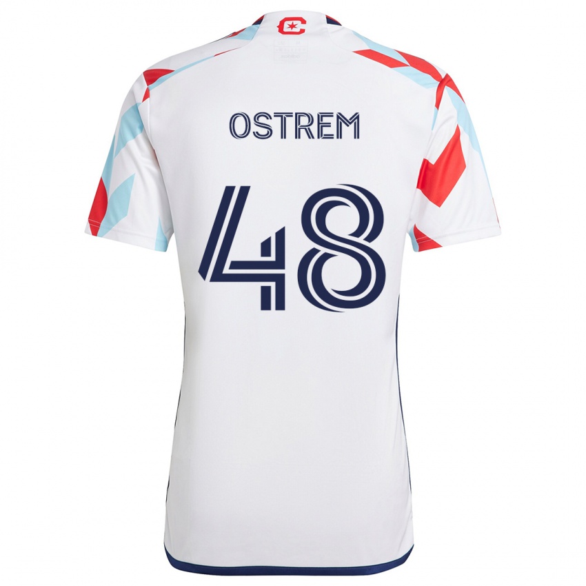 Børn Charlie Ostrem #48 Hvid Rød Blå Udebane Spillertrøjer 2024/25 Trøje T-Shirt