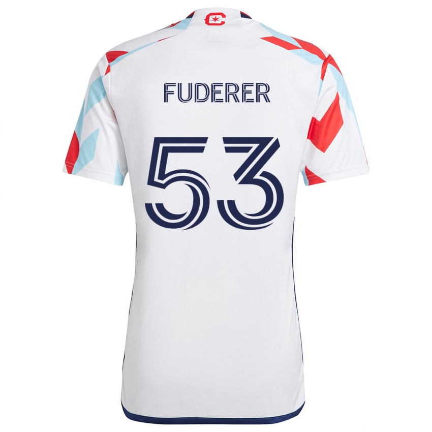 Børn Jake Fuderer #53 Hvid Rød Blå Udebane Spillertrøjer 2024/25 Trøje T-Shirt