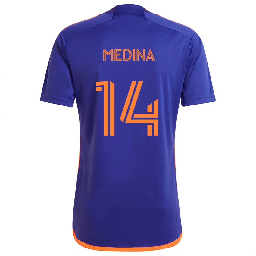 Børn Jeferson Medina #14 Lilla Orange Udebane Spillertrøjer 2024/25 Trøje T-Shirt