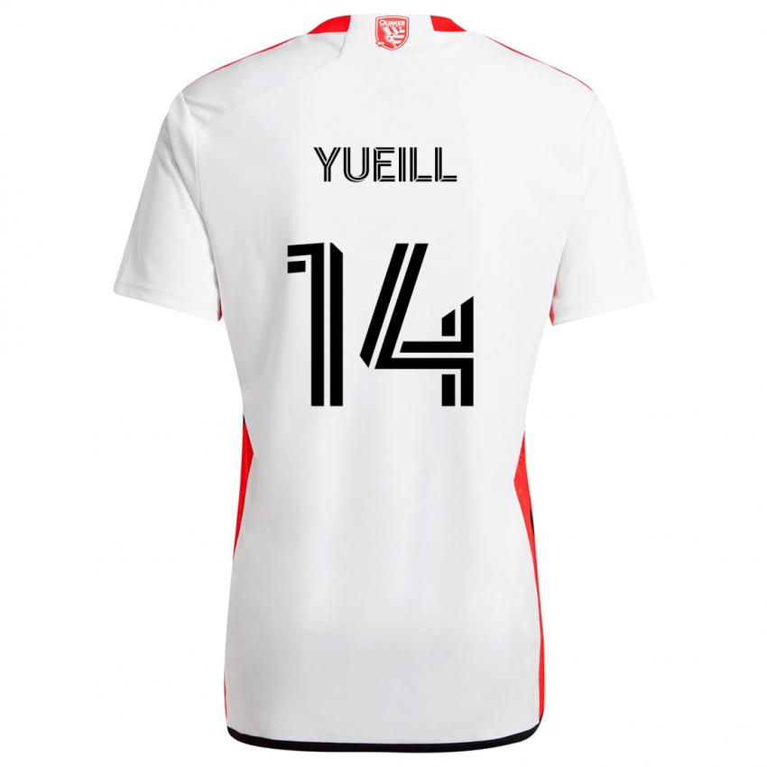 Børn Jackson Yueill #14 Hvid Rød Udebane Spillertrøjer 2024/25 Trøje T-Shirt