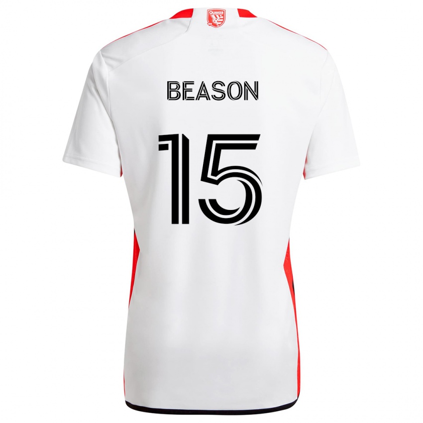 Børn Tanner Beason #15 Hvid Rød Udebane Spillertrøjer 2024/25 Trøje T-Shirt