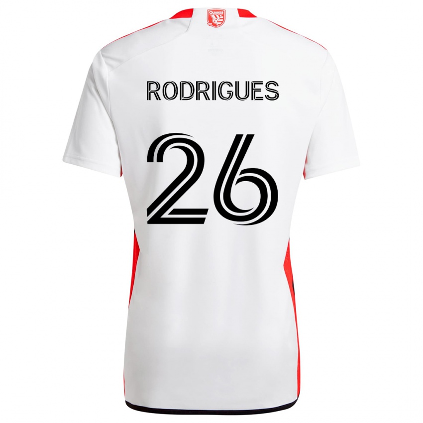 Børn Rodrigues #26 Hvid Rød Udebane Spillertrøjer 2024/25 Trøje T-Shirt