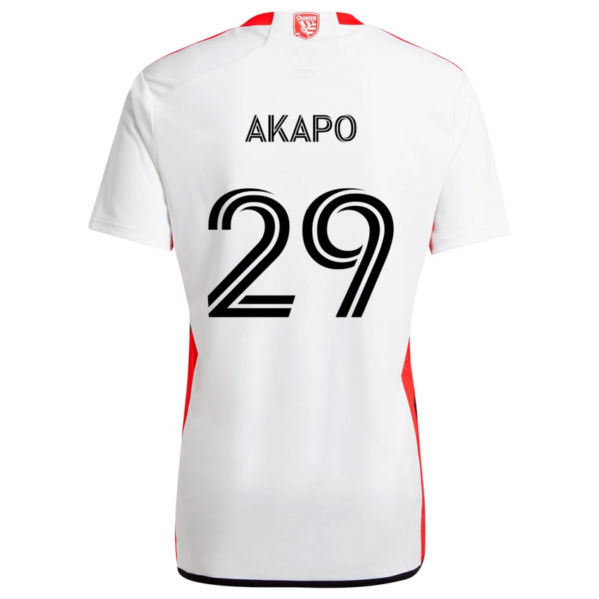 Børn Carlos Akapo #29 Hvid Rød Udebane Spillertrøjer 2024/25 Trøje T-Shirt