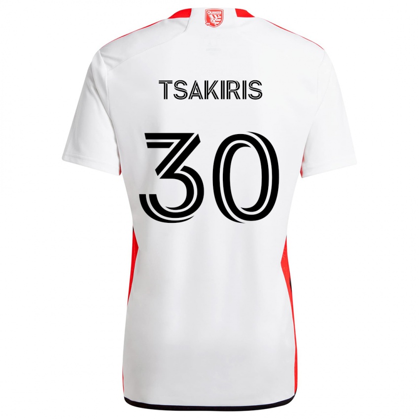 Børn Niko Tsakiris #30 Hvid Rød Udebane Spillertrøjer 2024/25 Trøje T-Shirt