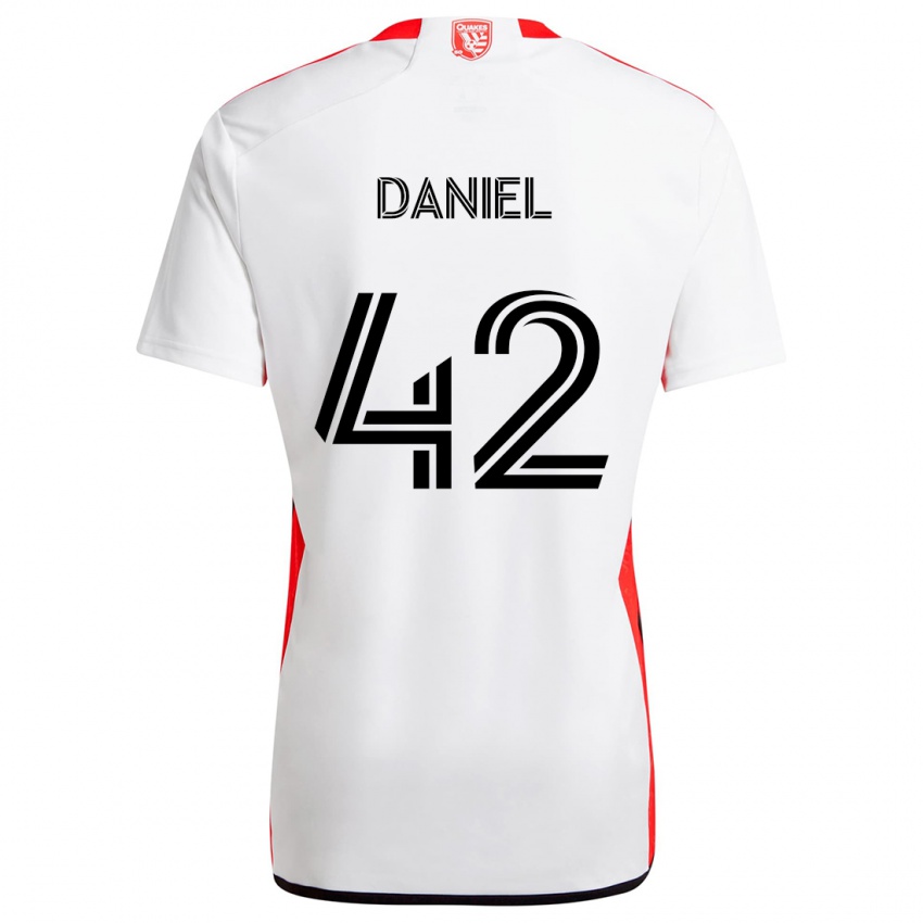 Børn Daniel #42 Hvid Rød Udebane Spillertrøjer 2024/25 Trøje T-Shirt