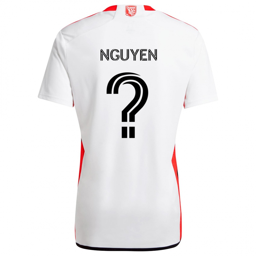 Børn Christopher Nguyen #0 Hvid Rød Udebane Spillertrøjer 2024/25 Trøje T-Shirt