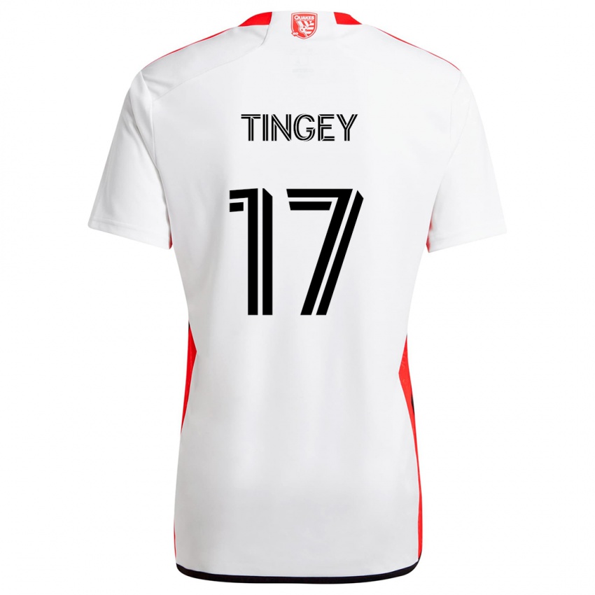 Børn Keegan Tingey #17 Hvid Rød Udebane Spillertrøjer 2024/25 Trøje T-Shirt