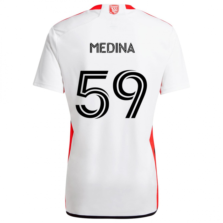 Børn Cruz Medina #59 Hvid Rød Udebane Spillertrøjer 2024/25 Trøje T-Shirt