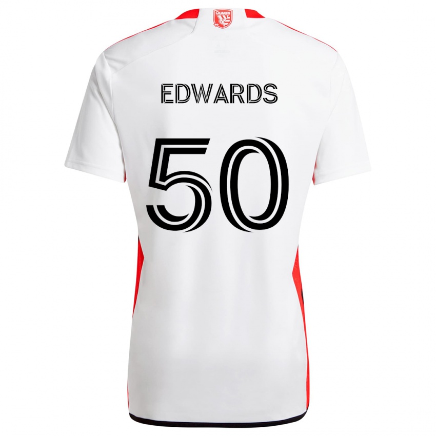 Børn Aaron Edwards #50 Hvid Rød Udebane Spillertrøjer 2024/25 Trøje T-Shirt