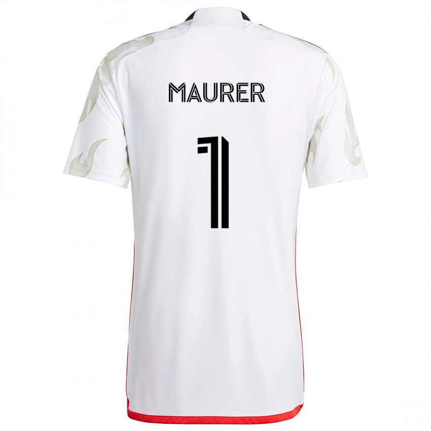 Børn Jimmy Maurer #1 Hvid Rød Sort Udebane Spillertrøjer 2024/25 Trøje T-Shirt