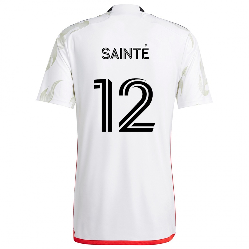 Børn Carl Sainté #12 Hvid Rød Sort Udebane Spillertrøjer 2024/25 Trøje T-Shirt