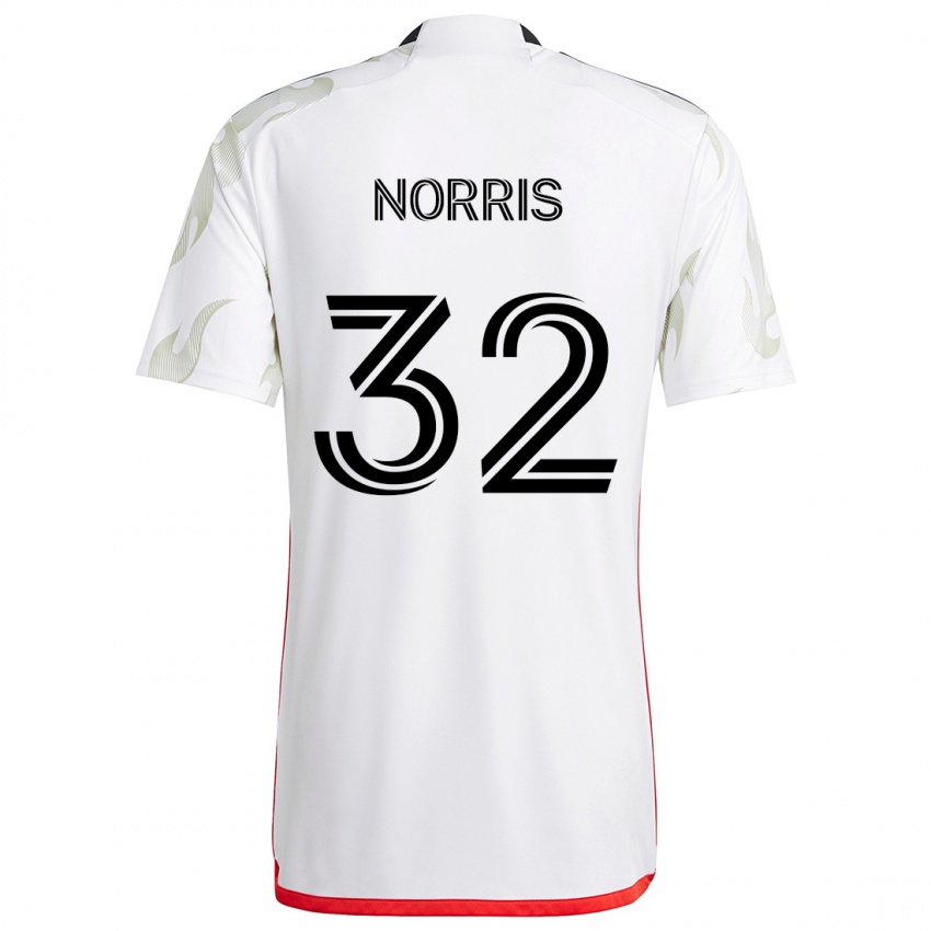 Børn Nolan Norris #32 Hvid Rød Sort Udebane Spillertrøjer 2024/25 Trøje T-Shirt