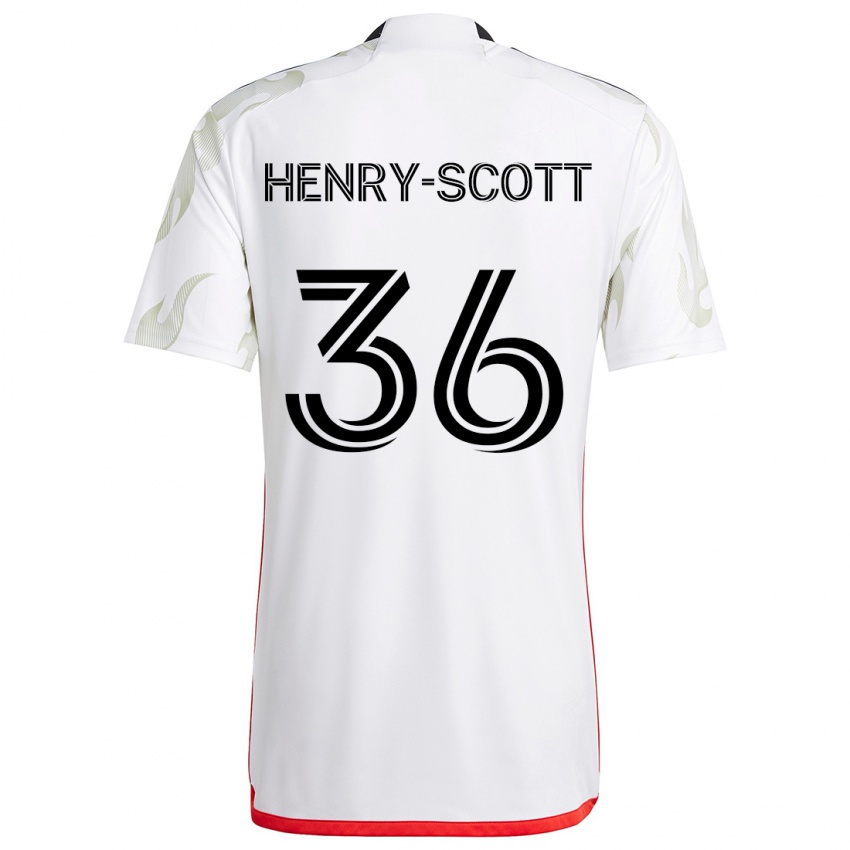 Børn Malik Henry-Scott #36 Hvid Rød Sort Udebane Spillertrøjer 2024/25 Trøje T-Shirt