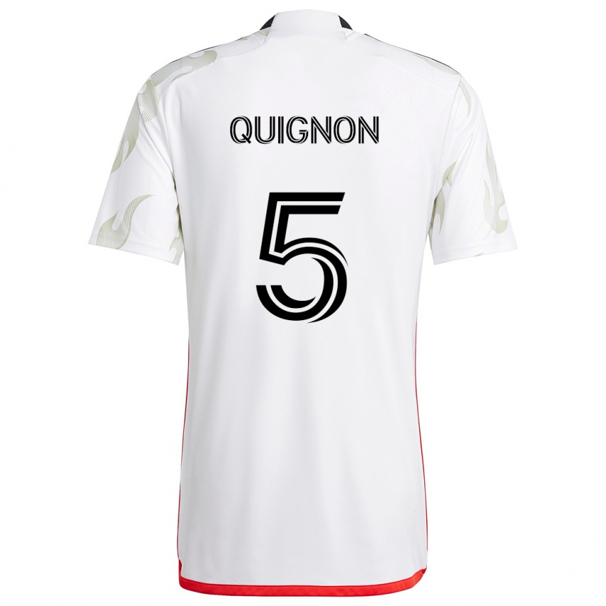 Børn Facundo Quignón #5 Hvid Rød Sort Udebane Spillertrøjer 2024/25 Trøje T-Shirt