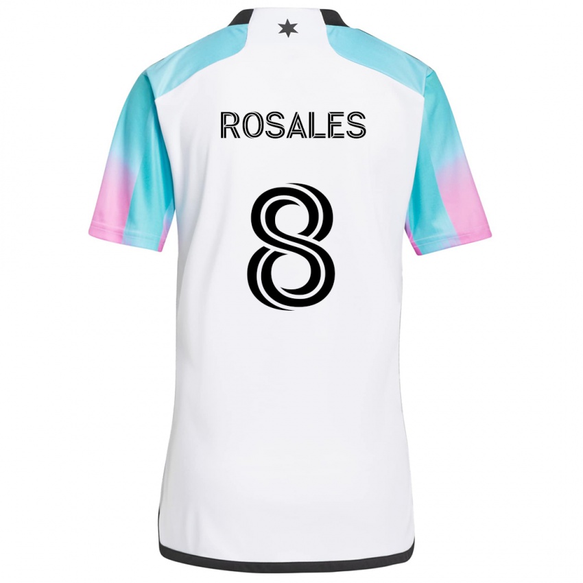 Børn Joseph Rosales #8 Hvid Blå Sort Udebane Spillertrøjer 2024/25 Trøje T-Shirt