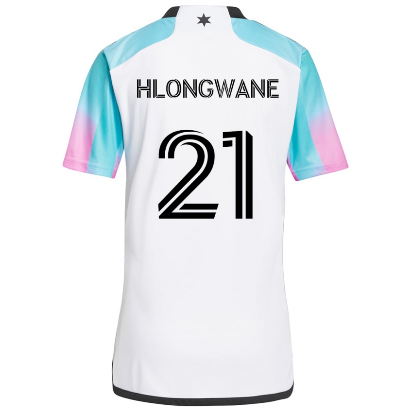 Børn Bongokuhle Hlongwane #21 Hvid Blå Sort Udebane Spillertrøjer 2024/25 Trøje T-Shirt