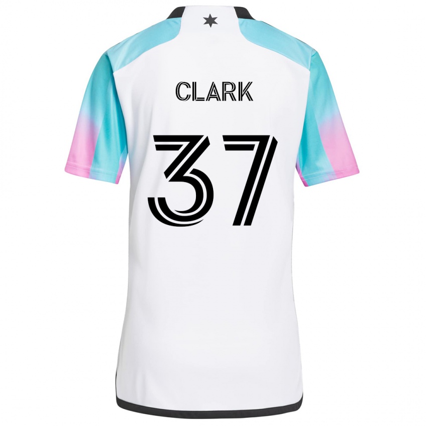 Børn Caden Clark #37 Hvid Blå Sort Udebane Spillertrøjer 2024/25 Trøje T-Shirt