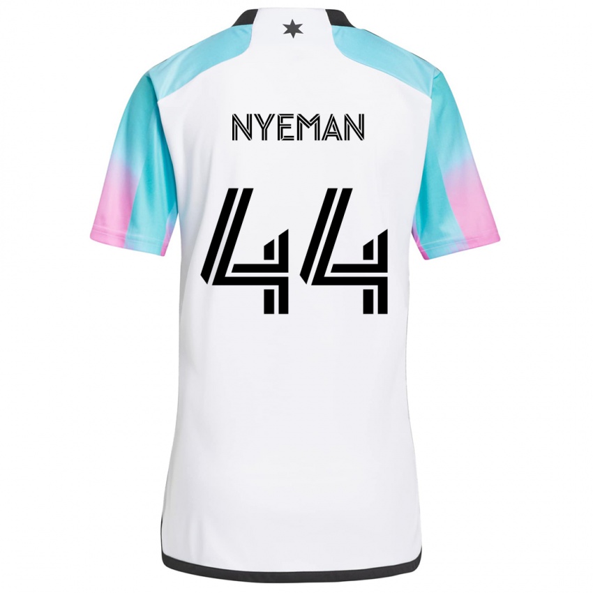 Børn Moses Nyeman #44 Hvid Blå Sort Udebane Spillertrøjer 2024/25 Trøje T-Shirt