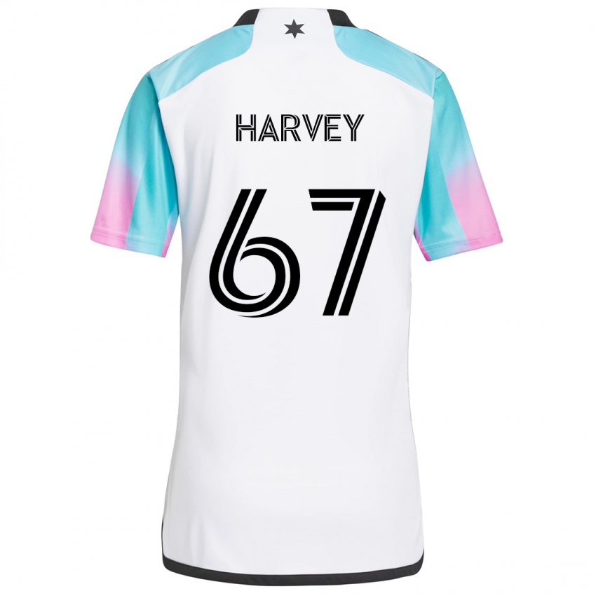 Børn Carlos Harvey #67 Hvid Blå Sort Udebane Spillertrøjer 2024/25 Trøje T-Shirt