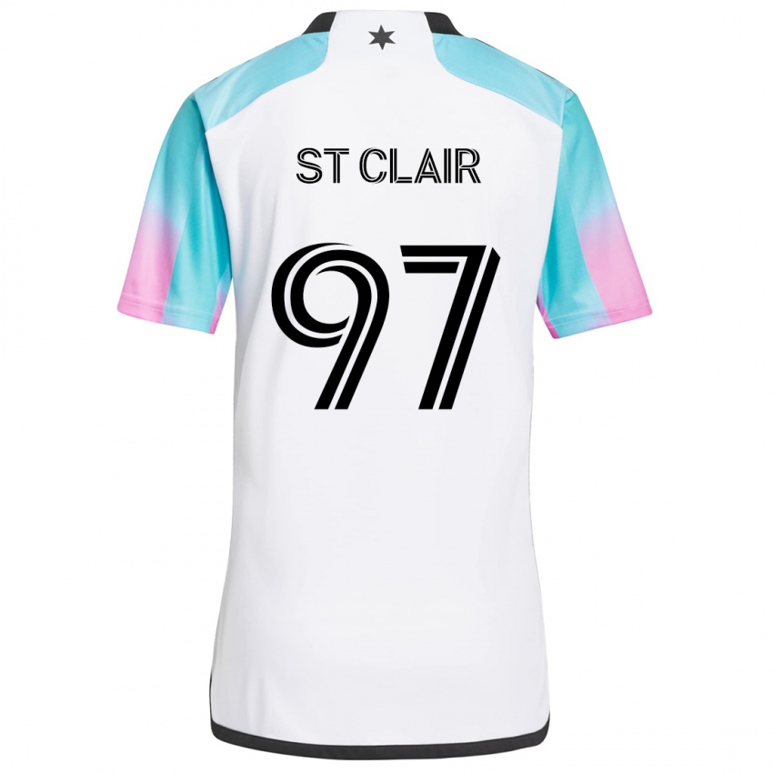 Børn Dayne St. Clair #97 Hvid Blå Sort Udebane Spillertrøjer 2024/25 Trøje T-Shirt