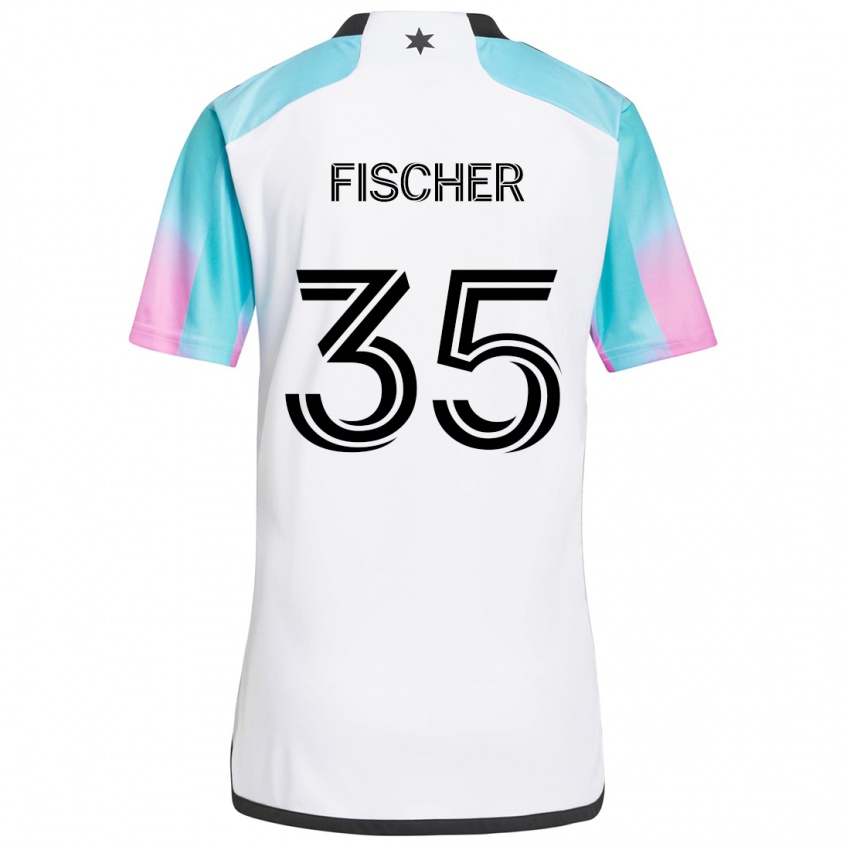 Børn Britton Fischer #35 Hvid Blå Sort Udebane Spillertrøjer 2024/25 Trøje T-Shirt