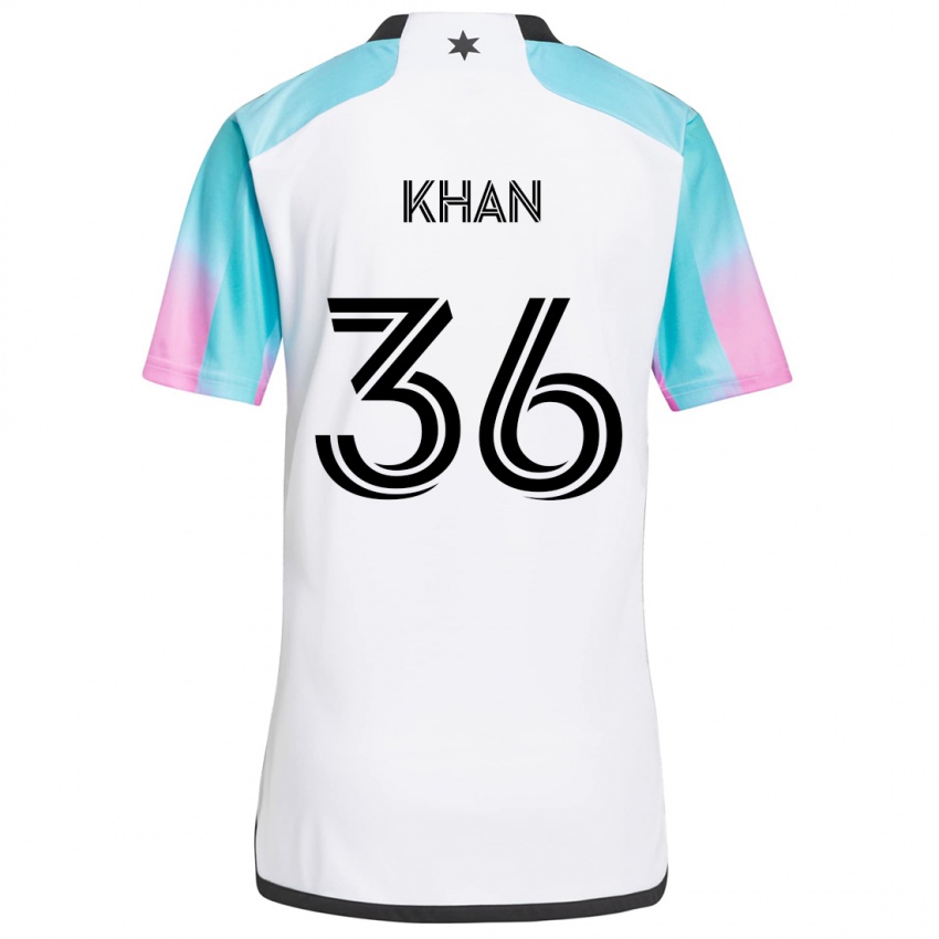 Børn Molik Khan #36 Hvid Blå Sort Udebane Spillertrøjer 2024/25 Trøje T-Shirt