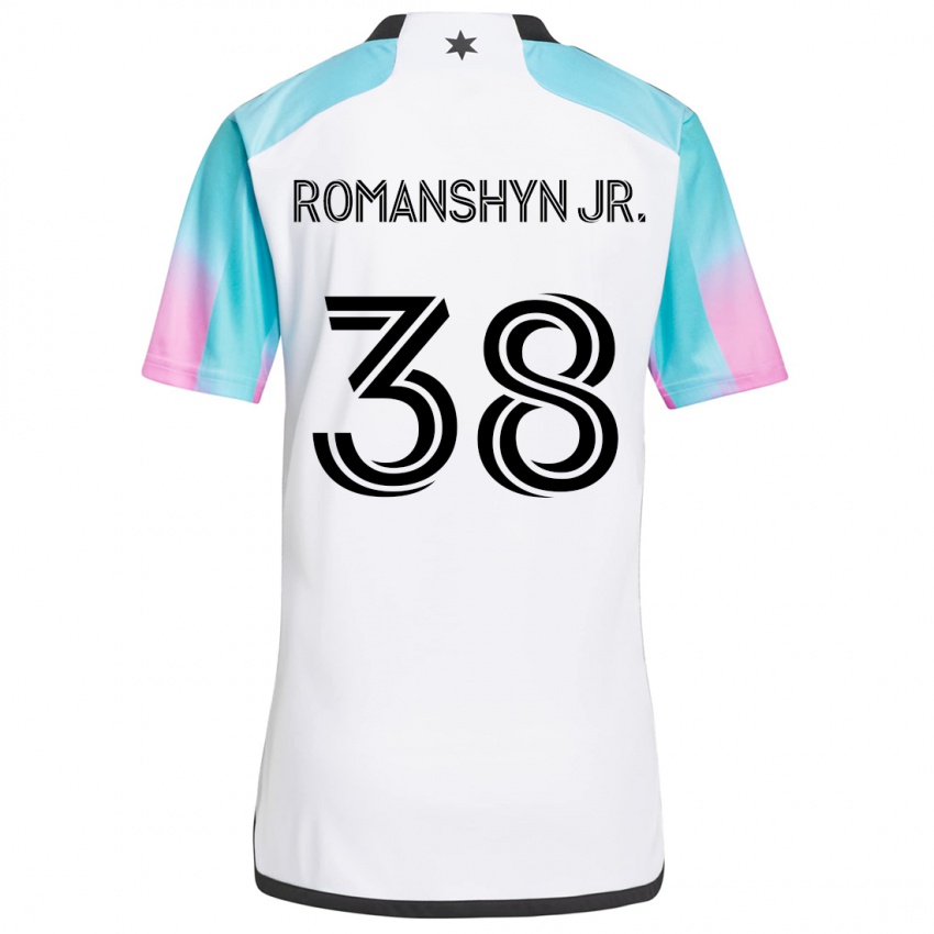 Børn Kage Romanshyn Jr. #38 Hvid Blå Sort Udebane Spillertrøjer 2024/25 Trøje T-Shirt