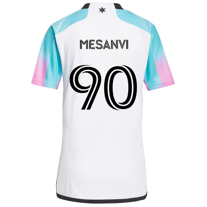 Børn Loïc Mesanvi #90 Hvid Blå Sort Udebane Spillertrøjer 2024/25 Trøje T-Shirt