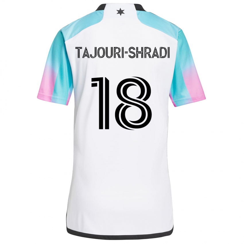 Børn Ismael Tajouri-Shradi #18 Hvid Blå Sort Udebane Spillertrøjer 2024/25 Trøje T-Shirt