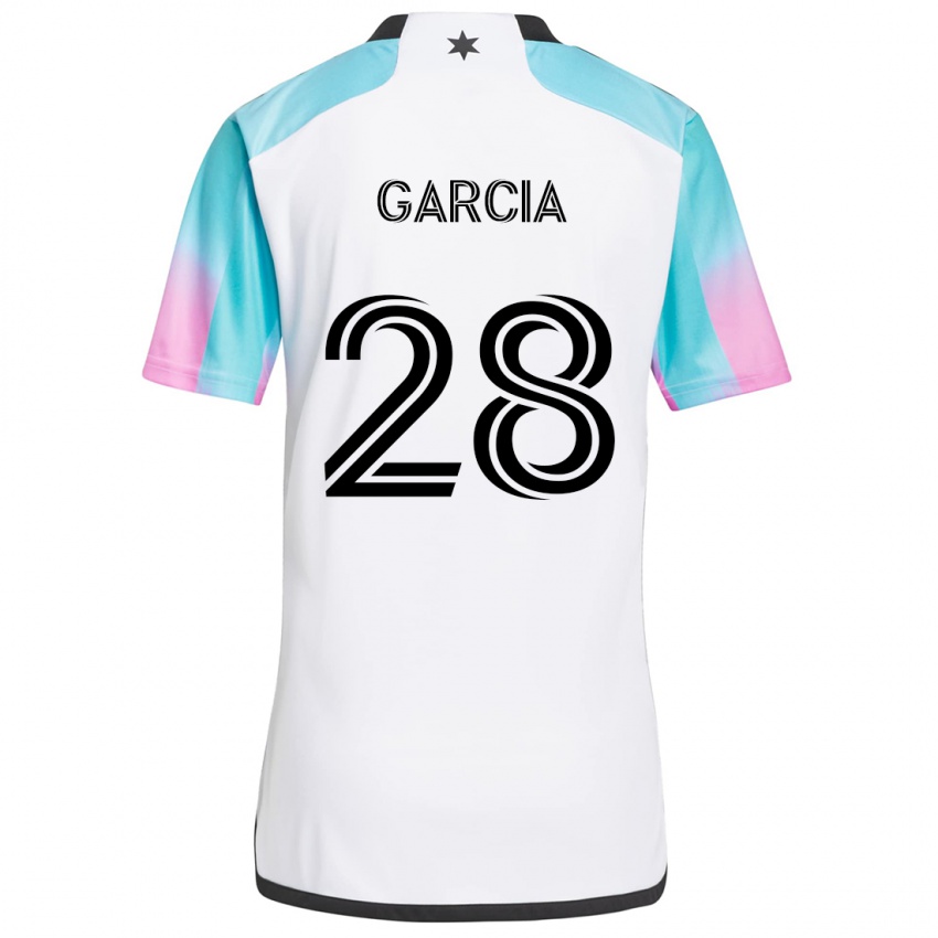 Børn Mender García #28 Hvid Blå Sort Udebane Spillertrøjer 2024/25 Trøje T-Shirt