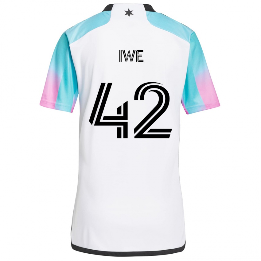 Børn Emmanuel Iwe #42 Hvid Blå Sort Udebane Spillertrøjer 2024/25 Trøje T-Shirt