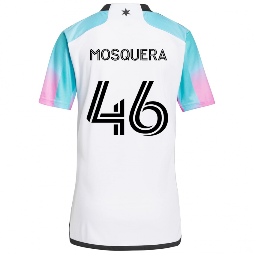 Børn Juan Camilo Mosquera #46 Hvid Blå Sort Udebane Spillertrøjer 2024/25 Trøje T-Shirt