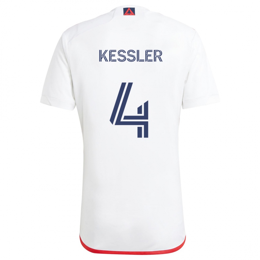 Børn Henry Kessler #4 Hvid Rød Udebane Spillertrøjer 2024/25 Trøje T-Shirt