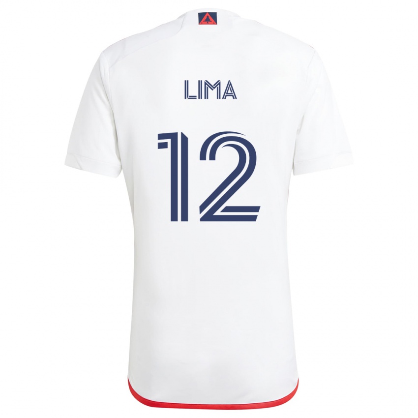 Børn Nick Lima #12 Hvid Rød Udebane Spillertrøjer 2024/25 Trøje T-Shirt