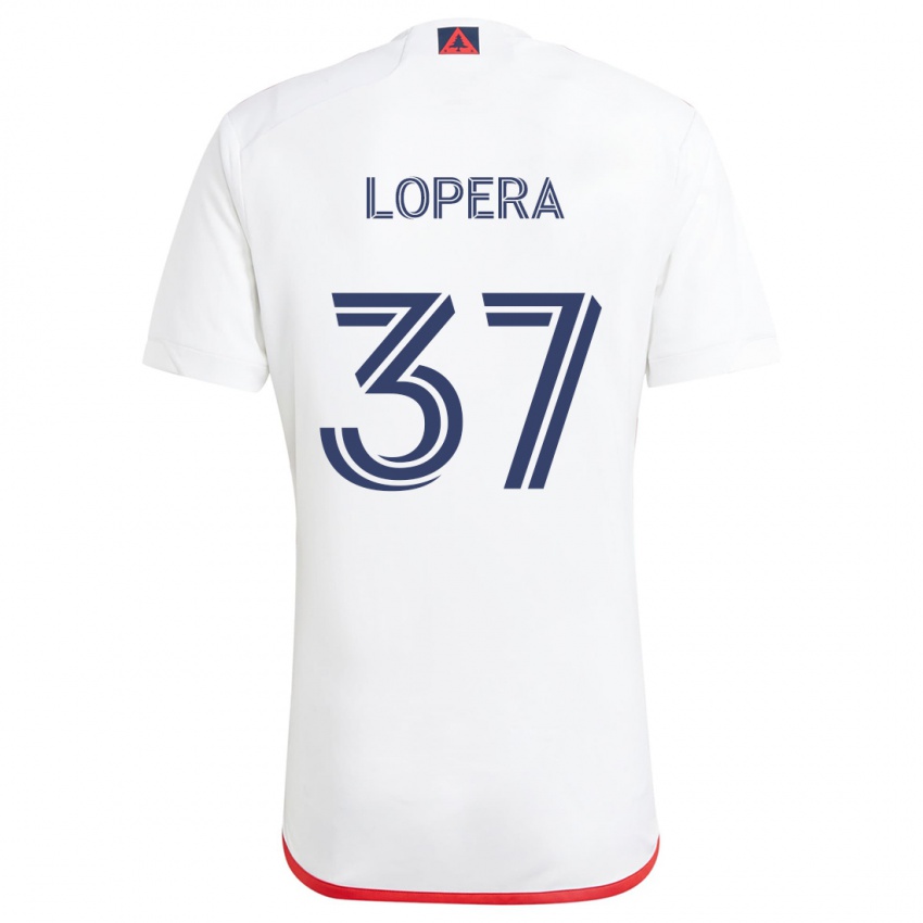 Børn Steban Lopera #37 Hvid Rød Udebane Spillertrøjer 2024/25 Trøje T-Shirt