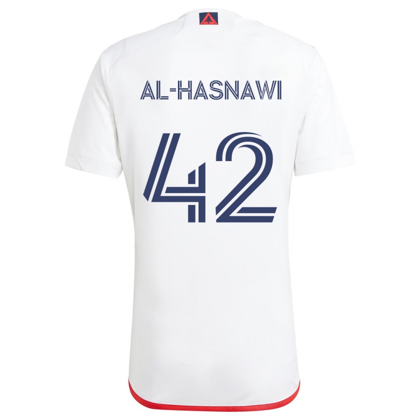 Børn Moshtaba Al-Hasnawi #42 Hvid Rød Udebane Spillertrøjer 2024/25 Trøje T-Shirt