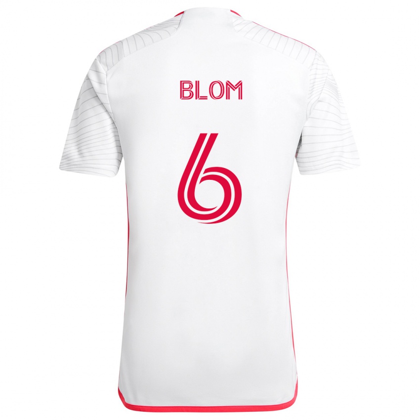 Børn Njabulo Blom #6 Hvid Rød Udebane Spillertrøjer 2024/25 Trøje T-Shirt