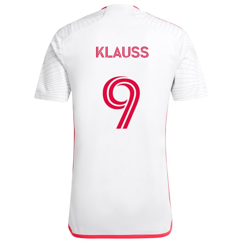 Børn João Klauss #9 Hvid Rød Udebane Spillertrøjer 2024/25 Trøje T-Shirt